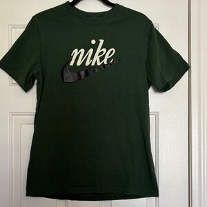 Nike Men's Dark Green Tee with White & Black Logo